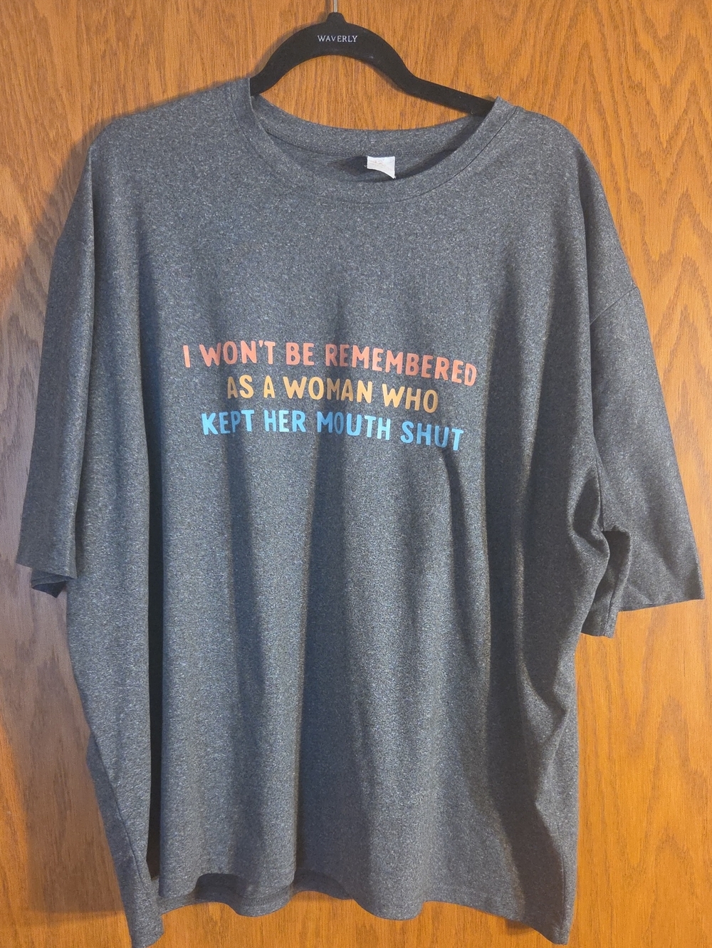 Women's Graphic Crewneck T-Shirt - Charcoal with Multicolor Text Size 4x
